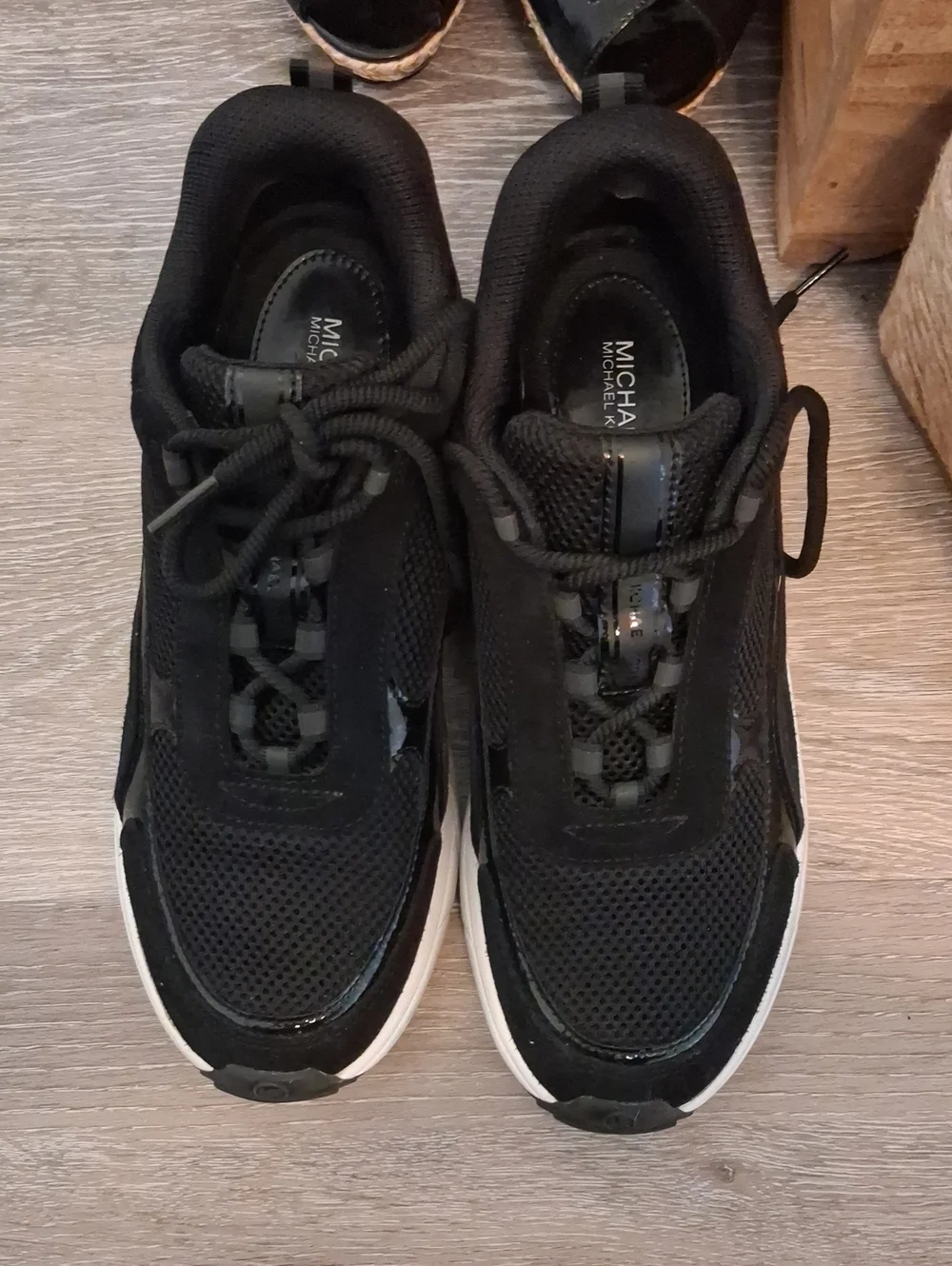 MICHAEL Michael Kors Women's KatrinBlack Mesh and Suede Sneakers with White Trim